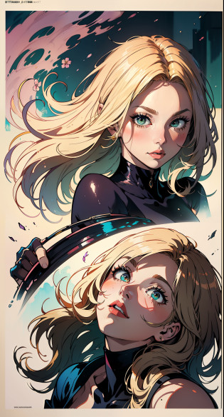 526mix, Lyriel, CheeseDaddys ::Mauritius S. Miller e Yoji Estilo Shinkawa ::::::yoji shinkawa  style ::2.0 comix illustration style,tatoon style , comic book style ,emily sears  argentina  ,beautiful woman with long  hair ultra detailed, (beautiful and clear background:1.2),, fantastic paintings ,graffit style,  flowers, olhos altamente detalhados , a t-shirt or dressed in a white blouse underneath, with both fists in a fighting position, and bracelets, fighting against an enemy, with long black hair , stained glass colored,  out, vibrant, alphonse mucha style, fantastic paintings by joe madureira  ,high quality,  art,kelly brook beautiful woman with long blonde hair  , freedom, soul, digital illustration, comic style, perfect anatomy, centered, approaching perfection, dynamic, highly detailed, watercolor painting, artstation, concept art, smooth, sharp focus, illustration, art by carne griffiths and wadim kashin,big  breast,alone anime girl with a medium lenght pose and cute clothes, short pastel blonde hair , heterochromia, perfect anatomy, centered, approaching perfection, dynamic, highly detailed, character sheet, artstation, concept art, smooth, sharp focus, illustration, art by kim jung gi,, artgerm, carne griffiths and wadim kashin , sasha yakovleva, loish, jeremy mann, full body shot, character sheet, lightningwave, beautiful anime watercolor painting ,paint dripping by tim okamura, victor nizovtsev, greg rutkowski, noah bradley. trending on artstation, 8k, masterpiece, graffiti paint, fine detail, full of color, intricate detail, golden ratio illustration,monochromatic green background, masterpiece, best quality, high quality, highres, best quality, high resolution fix, bright amazing lighting, detail enhancement, best quality, high quality, highres, detail enhancement