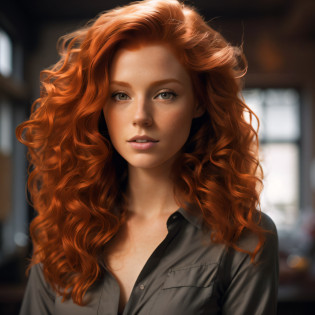 redhead haired woman with long, wavy hair in a dark shirt, ginger wavy hair, beautiful redhead woman, redhead woman, woman with red hair, curly copper colored hair, a redheaded young woman, flowing ginger hair, red haired young woman, red hair and attractive features, curly red hair, wild ginger hair, with curly red hair, portrait shot.