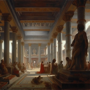 Ultra-Wide Angle - Pull the camera very far back from subject, no people, Ancient rome, orientalist intricate by edwin longsden long and theodore ralli and nasreddine dinet, cinematic, hyper realism, dramatic lighting, photo-realistic, high detail