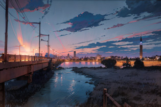 Alafed Bridge over the river with city in the background, Prolonged exposure outside the city, Light in the distance, Photos taken at the Blue Hour, scenic view at night, 2 4 mm iso 8 0 0, taken with sigma 2 0 mm f 1. 4, ISO 1 0 0 Wide View, taken with sony a7r camera