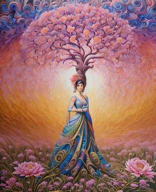 A painting of a woman standing in a field with a tree, intricate oil painting artwork, breathtaking art, visionary painting, neural acrylic paint, surrealist painting, Amanda Sage, Renaisance painting, Michael Page, surrealist oil on canvas, psychedelic painting, complex oil painting, ultra-detailed fantasy art, powerful painting, ultra-detailed fantasy art, metaphysical painting
A painting of a woman and a tree standing in a field, Amanda Sage's ultra-fine detail painting, shutter competition winner, metaphysical painting, intricate oil painting artwork, breathtaking art, visionary painting, neural acrylic paint, surrealist painting, Renaisance painting, Michael Page, surrealist oil on canvas, psychedelic painting, complex oil painting Erjie, smooth and dynamic girl, wearing a loose and flowing pink dress, mysterious expression, curly black-pink hair, [Zhang Ziyi| Aishwarya Rai], bold and colorful abstract art in a modern and abstract environment, blurred background, bright lights, official art, Unity 8k wallpaper, (zentangle, mandala, tangled, tangled), intricate clothes, mid-style (whole body, from all directions, masterpiece, top quality, best quality, official art, Beauty and aesthetics: 1.2), very detailed, (fractal art: 1.1), (color: 1.1) (flowers: 1.3), highest detail, (zentangle: 1.2), (dynamic pose), (abstract background: 1.3), (shiny skin), (multiple colors: 1.4), (feathers: 1.5), dynamic angles, the most beautiful chaotic forms, elegance, fauvist design, bright colors, romanticism,