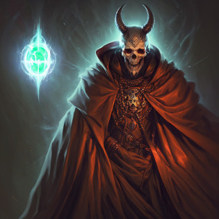 there is a painting of a skull with a cloak and a hood, hooded skull, dress of Ainz Ooal, skull like, metabaron, lich, portrait of the god of death, death itself, his head is a skull, the king of death, portrait of a god of death, king of the reaper time, portrait of a necromancer saint,   God of death, there is a cartoon picture of a demon man with a red light, benedic bana, pira, hell, demon noble character design, krenzcushart, great character design, duelyst style, ryan hewett, dark concept art, by Lisa Nankivil, hades portrait, sachin teng, interesting character design