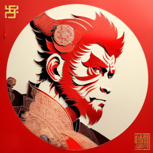 (((masterpiece))), best quality,
((Chinese paper-cut art of sunwukong)), ((Chinese paper-cut)), ((complicated paper-cut with many paper layers)), ((every paper layer with shadows)), (round red background paper), single color on each paper layer, front light, (((detailed handsome face)))