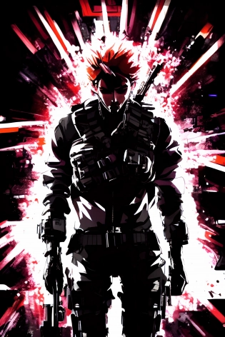 futuristic soldier in a firefight | in the style of metal gear solid | yoji shinkawa | neon lights | full body | full length portrait | character design | concept art | high definition | highly detailed | digital art | digital painting | stunning environment | masterpiece