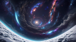 On top of a white planet?In front of a spiral vortex with a galaxy as the background?Magic portal in the sky?cloud vortex?A brilliant magical time portal?High level of detail in 32K?hyper-detailing?ultra-clear?hyper realisitc?ultra intricate?Photorealistic style