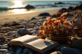 reading on the beach --ar 3:2 --q 2 --s 750 --v 5. 2