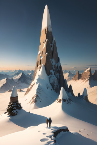 snow mountains?Lonely figures?ember?Snowflakes flying
