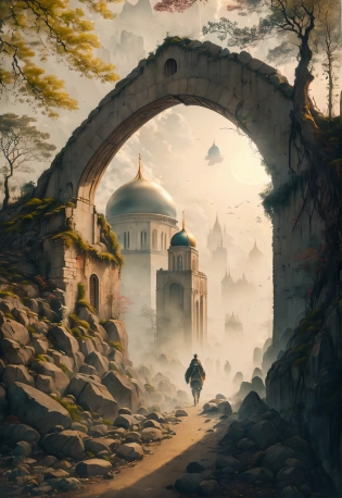 (best quality, top quality, masterpiece), magnificent view of citadel, fantasy scenery, building, city, dome, onion dome, pennant, fog, arch bridge, trail, corridor, stairs, buttress, High Detail, Epic Scene, cinematic lighting, Film grain, 35mm, <lora:noline:-1. 5>, <lora:Ink scenery:0. 8>, <lora:KimHongDo:0. 4>, <lora:S1-Monument Valley_Deliberate-000008:0. 6>, 16k, UHD, HDR, (Masterpiece:1. 5), (best quality:1. 5)