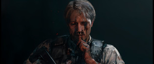 arafed image of a man with a gun and a knife, death stranding art style, jack baker from resident evil 7, johan liebert mixed with dante, death stranding game, death stranding, johan liebert mixed with alucard, johan liebert, 8k portrait render, highly detailed vfx portrait, inspired by Armin Hansen