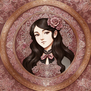 A vector drawing of a cameo in brown of a round frame with roses, ornate frame, black pink frame. D&D, Filigree Frame, (( (Dithered)), Mirror Texture, Fractal Frame, Mirror Background, An Intricate Art Nouveau Frame, Antique Gothic Theme, Ornate, Symmetrical Portrait RPG Avatar, Ornate Edge Frame, Intricate Art Nouveau Frame, Art Nouveau Frame --auto --s2
