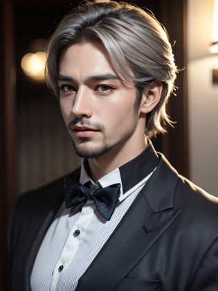 best qality?Jeizuo?super high resolution??fidelity?1.4??Original photo?Handsome uncle?Facial hair?of silver hair?Business suit