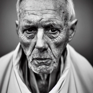 , , , , portrait photo of a 68 year old man, mad man, Lee Jeffries, Lee Jeffrey style, looking away, serious eyes, cinematic, 50mm portrait photography, priest, blue robes, national geographic, portrait, photo, photography --s 625 --q 2 --iw 3