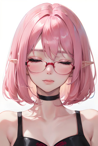 (Top resolution?1gir?Looking at Viewer?Distinct_image)top-quality?Mouth up(((Mouth up)))?Women's masterpieces?ighly detailed?Semi-realistic?(large part of the body)?Always looking forward(((Always looking forward)))?arms_behind_back,(((arms_behind_back,)))?Facing up(((Facing up)))?up of face(((up of face)))?Bring your mouth closer(((Bring your mouth closer)))?Red glasses(((Red glasses)))?Closed eyes(((Closed eyes)))?Kiss Face(((Kiss Face)))?Looking Up(((Looking Up)))?facing front(((facing front)))?Ochoboguchi(((Ochoboguchi)))?Thrust your chin forward(((Thrust your chin forward)))?elf-ears?short-hair?Bob cut pink hair?Bangs Patsun?25-years old?married woman?Face Focus?Face?frontage?closing eye(((closing eye)))?closes mouth(((closes mouth)))?blush?pale skin?Curve?Platinum Pink Hair?Pink eyes,Large breasts?Hands behind your back?Holding nothing in the mouth?