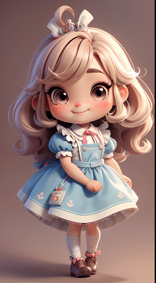 Create an 8K version of the character Loli Alice.

Chibi Alice Doll: It should look charming and cute, Keep the iconic elements of the original character. Alice Chibi should have a round face with large dimensions, light eyes, long eyelashes and rosy cheeks. Your hair should be short and light shades of light or light brown color.

Beautiful dress: Dress Alice chibi in a cute and elegant dress in shades of red or white. The dress may have ruffles, lace & Details, A reference to the theme of Wonderland. Add loops or ribbons, To add a touch of delicacy.

apron & arch: Add a white apron over Alice Chibi's dress, It is tied at the waist with a thin bow. The apron may have small details, such as pockets or fine embroidery.

Cute socks and shoes: Complete Alice's chibi look with blue and white striped socks or fun details. On his feet, Put on cute doll shoes, with ties or buckles.

Magic Accessories: Add lovely accessories to Alice's chibi, like a bow in your hair or a tiara with Wonderland details. You can also get your hands on cute themed accessories.

Be sure to add shadows, Textures and details in hair, Alice Chibi's clothing and accessories, to make it even more charming and charming. Give him a smiling expression and a sweet smile on his face, Capturing the essence of the character in a subtle and charming way.