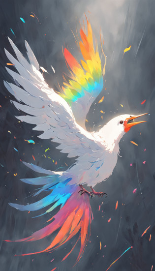 When painting this picture?Here are some drawing cue words?

Rainbow birds?When drawing rainbow birds?Its tenderness and beauty can be emphasized?With soft colors and smooth lines to express its feathers and body?
Wing injury?In order to show the scene of wing injury?Wounds and blood stains on the wings can be depicted?and a feeling of weakness in the wings after an injury?
Fall headfirst down?When painting a rainbow bird head down and falling?It is possible to draw its eyes and mouth?Show its pain and helplessness?ao mesmo tempo?Also pay attention to expressing the dynamic sense of falling?Such as the fluttering of hair and clothing?
Fall to the ground?While painting a rainbow bird falling to the ground?It is possible to draw the details of the ground?Such as flowers and stones?Enhance the three-dimensional and realistic sense of the picture?
Elegant fall trajectory?In order to show the fall trajectory of the rainbow bird?Some streamlined trajectories can be drawn?Make the picture smoother and more beautiful?