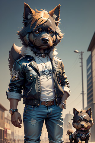 C4tt4stic,Cartoon Scottish Terrier Dog Riding Harley-Davidson in leather jeans?The specifics of the appearance of the Scottish Terrier dog?Lunette de soleil?