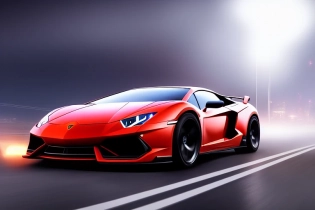image of a tuned Lamborghini sports car in motion (((at night))), Need for Speed style, cityscape and police cars in background, (foggy), glowing lights, neon underground aesthetics, illegal car race at night, light beams, light rays, exhaust flame, eery environment, cinematic, wallpaper, low angle, full view of a sport car, intricate, highly detailed, digital painting, digital art, artstation, concept art, smooth, sharp focus, illustration, affinity photo, behance, art by artgerm and greg rutkowski and alphonse mucha, 4k, 8k