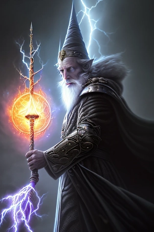 mdjrny-v4 style A ominous night with a , powerful wizard carrying a staff { with a orb held by a dragon claw}wearing black robes , walking to a dark tower , lightning in the background , Dungeons and dragons, Rays of Shimmering Light, by Doug Beekman , Jaime Jones , 8k, ultra high detail close up