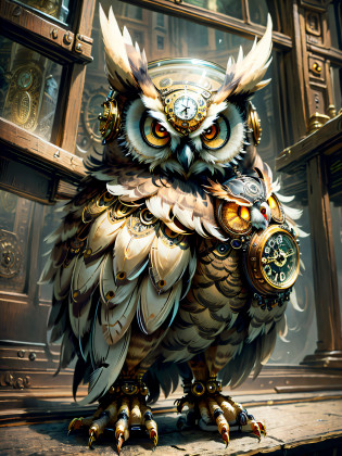 there is a large owl with a clock on its head, mechanical owl, high quality steampunk art, owl wizard, detailed steampunk illustration, 4k highly detailed digital art, steampunk owl inside a glass jar, high detailed official artwork, steampunk owl pocketwatch, hearthstone card game artwork. �, steampunk illustration, nite - owl, digital steampunk art, radiant owl, steampunk art