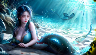 8K?Exquisite?masterpaintings?High detail?Semi-realistic?1?Giant Breast Girl??mermaids?2??fish scales?1.8???Cinematic CGI?Professional Quality?8K????high-definition?wide wide shot?Lighting style?Cellar lighting?len Brown?super detailed and realistic?The scene depicts an aesthetic underwater environment?Mainly Cthulhu-style beauties lying on the reef?Her dark green hair turned into the tentacles of jellyfish?A ray of sunlight shines on her face with a combination of the Tyndall effect and diffuse reflection?Girl with WeChat on her face?Liu Yifei?The camera focuses on the girl's facial features?a backdrop of?Scattered around are perfectly shaped mermaids?Huge sea serpents and deep-sea fishmen loom in the distance?Chaotic seaweed?Blood rose from the bottom of the sea?