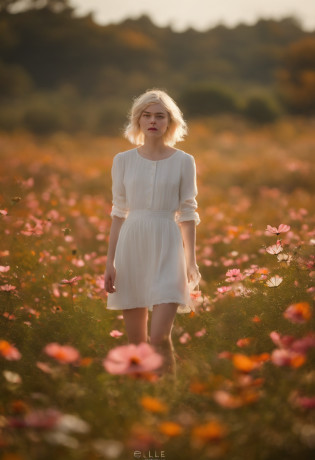 Very short hairstyle,Little fat girl,Cosmos Field,(((Cosmos blooms profusely))),(((cosmos))),Autumn sunshine pouring down from behind?The atmosphere of Elle Fanning,tiarra,cotton dress,(((thighs thighs thighs thighs))),bare-legged,white  hair,Curly,angry looking face,12-year-old girl,short-haired,soft sunlight,(((birdseye view))),Sauce order,up of face,Kamimei,(((hitornfreckles))),medium shot