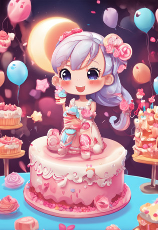Cake Girl?IP image design?Bluish white?Sweet?adolable?kawaii?Confectionery?Q version?Anime style?banya?Cupcakes?Warm and friendly?2d?planar?without background