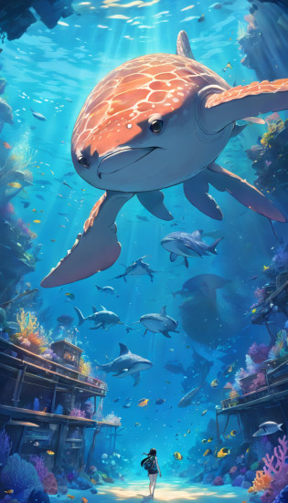 deep-sea creatures,ship navigating,plastic-burdened beach,underwater waves,bioluminescent jellyfish,diver exploring the depths,sunken treasure,distant underwater city,giant squid emerging from the depths,coral reef bursting with colors,abandoned shipwreck,shimmering sunlight penetrating the water's surface,giant manta rays gliding gracefully,ancient underwater ruins,mysterious underwater cave,crystal-clear water with visibility for miles,schools of vibrant tropical fish,mermaid singing in a hidden grotto,majestic humpback whales breaching,glowing sea plants illuminating the ocean floor,whale shark swimming peacefully,shipwreck covered in colorful coral and marine life,underwater mountains with vividly colored sponges,swarms of tiny plankton creating a mesmerizing light show,octopus displaying its intricate camouflage abilities,giant sea turtle gracefully swimming by,ship captain charting a course using a worn-out map,endless expanse of deep, dark water filled with unknown creatures.