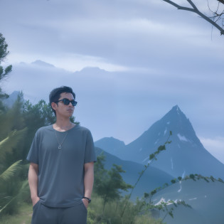There was a man standing on the hill?The background is a mountain, Stand in front of Mt, moutain in background, mountain in background, onthe mountain, with the mountains in the background, onthe mountain, In the mountains, mountain in background, mountain in background, with the mountains in the background, onthe mountain, with the mountains in the background
