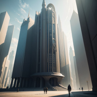 There is a man walking in front of a building with a large spiral drawing, a detailed matte painting inspired by Matthias Jung, Gagnant du concours CG Society, brutalisme, Palais futuriste, Huge futuristic building, Surreal science fiction architecture, futuristic castle, Architecture futuriste, Dans le style artistique de Filip Hodas, Avant-poste futuriste, Detailed futuristic architecture