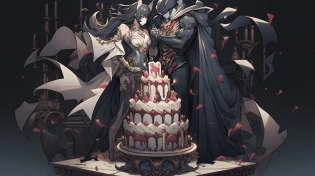 A stunning and unique statue of wedding cake featuring Batman and Wonder Woman in a loving embrace, with intricate details and lifelike textures. --ar 16:9 --niji 5