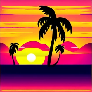 Beautiful sunset near beach| palm tree| vector| t-shirt design| illustration| vector illustration| retro| vintage| 80