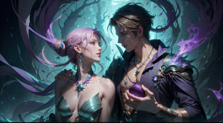 Multi-person interaction, intimate couple, beautiful composition, gorgeous underwater light, 