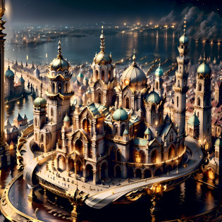 (((masterpiece)), IvoryGoldAI City at night, isometric, 3D rendering, very high definition, high detail, 8k, cinematic lighting, ultra high resolution, best quality, head