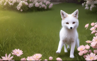 1 fox, adorable, white fox, fox eyes, running, during the day, running in the pasture full of flowers, full of beautiful flowers, long hair, beautiful detailed eyes of different colors, extremely detailed eyes and face, light on the face, lovely, best quality, masterpiece, illustration, an extremely delicate and beautiful wallpaper, extremely detailed, CG, unit, 8k,  amazing, fine details, masterpiece, best quality, official art, 8k extremely detailed CG unit wallpaper, ultra-detailed, high resolution, extremely detailed, (best quality), (realistic, photorealistic: 1.2), 8k, soft lighting, high quality, official art, 8k extremely detailed CG unit wallpaper, cinematic lighting.
