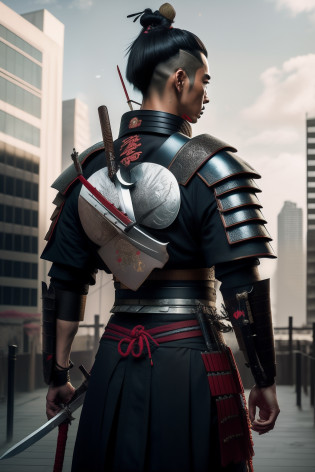 There is a man in a samurai outfit holding a sword, Retrato de um samurai cyberpunk, samurai cyberpunk muito bonito, samurai cyberpunk, Samurai ciborgue, samurai urbano, inspired by Kan? H?gai, foto de retrato samurai, gueixa cyberpunk, foto de retrato, estilo cyberpunk hiper-realista, Retrato Samurai, estilo samurai, fundo ninja do ciborgue fractal, badass anime 8 k