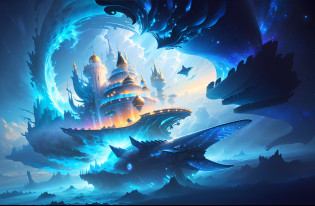 Space magic whale, concept art magic highlights, vernadskys noosphere, floating city in the sky, metaverse concept art, magical ocean, floating city on clouds, galaxy whale, huge floating castle, digital dreamland, magical fantasy 2d concept art, amazing concept art --v 6