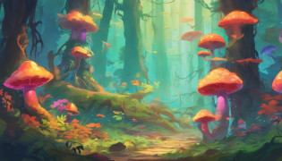 araffes in a forest with jellyfishs and other plants, underwater mushroom forest, metaverse concept art, magical concept art, surreal concept art, colorful concept art, mushroom forest, background artwork, slime mold forest environment, anime lush john 8k woods, lost in a dreamy fairy landscape, concept art for movie, stylized concept art