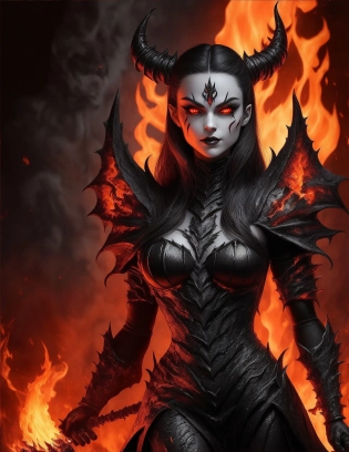 Full body photograph view Dungeons & Dragons character stunning demon girl film noir style , dark creature of underworld, glowing red eyes with flames, fire, flame, burning, ash, smoke, approaching perfection, lava, extremely detailed face, soft smile, happy, perfect eyes, perfect teeth, perfect body, perfect anatomy, beautiful body, photorealistic, masterpiece, cinematic, artistic photography, epic, drama, romance, glamour, beauty, cinematic lighting, dramatic lighting, insanely detailed, soft natural volumetric cinematic lighting, award-winning photography, highly detailed, colorful, rich deep color, studio lighting,