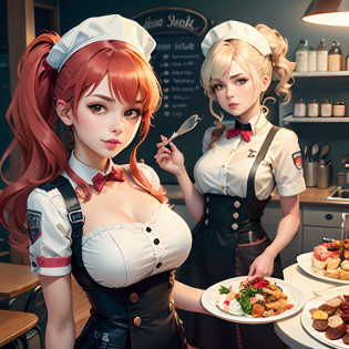 Menina anime em uma cozinha segurando uma garrafa de vinho, detalhes finos. meninas da linha de frente, de meninas da linha de frente, meninas estilo linha de frente, Meninas da linha de frente cg, meninas da linha de frente, Universo Girls Frontline, ( waitress ) garota, Vestindo o uniforme da RR Diner, arte oficial, Arte Oficial, ????, arte oficial altamente detalhada, arte oficial do personagem, garota misteriosa da cafeteria ( cabelos longos)  ( 5-fingered hands ) (perfect�hands )