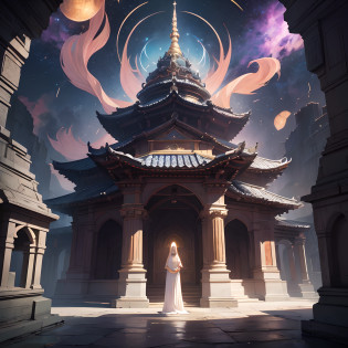 The image unfolds in a surreal and mystical dimension, where an ancient Reiki temple stands as a beacon of spiritual power chakara. The very air seems to shimmer with ethereal energy, creating an otherworldly atmosphere. The temple itself is a grand structure, intricately designed with a harmonious blend of natural elements and mystical symbols.

The architecture features ornate carvings that seem to come alive with a play of light and shadow, hinting at the deep wisdom embedded within the walls. The temple is adorned with vibrant stained glass windows that depict scenes of spiritual awakening, each panel telling a unique story.

In the foreground, a Reiki priestess is depicted in a state of focused meditation, channeling the profound energy of the universe. She is seated in a lotus position, her posture exuding grace and tranquility. Her eyes are gently closed, indicating a state of deep concentration and alignment with the energy that surrounds her.

The priestess's body is illustrated with subtle energy lines and glowing chakra points, emphasizing the flow and balance of spiritual energy within her. Each chakra is depicted in vivid colors, representing their respective energies and attributes. The colors blend seamlessly, creating a visually captivating and harmonious display of the energy centers.

The lighting in the image is captivating; it reflects the divine energy that permeates the temple. Soft, diffused light bathes the priestess, enhancing the ethereal and serene quality of the scene. The interplay of light and shadow adds depth, revealing intricate details in the temple's architecture and the priestess's meditative posture.

This image is a true masterpiece, capturing the essence of Reiki and its mystical power. The attention to detail, the use of vibrant colors, and the play of light and shadow combine to create an awe-inspiring depiction of spirituality and enlightenment.