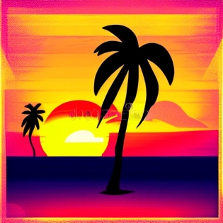 Beautiful sunset near beach| palm tree| retro filter| vector| t-shirt design| illustration| vector illustration| retro| vintage| 80|