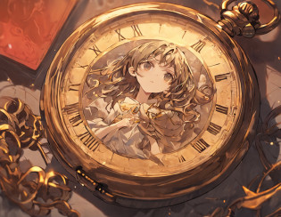 The Antique Pocket Watch: A close-up image of the mysterious gold pocket watch that Gabrielly (5 anos, cabelos loiro mel) found in the attic, with details of symbols and antique prints.