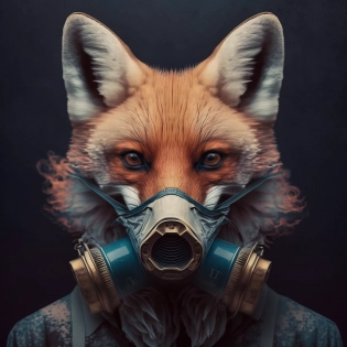 A portrait of a digital fox wearing a mask over his mouth