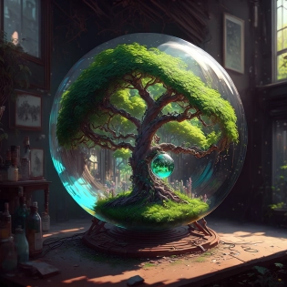 The Tree of Life, ancient city, wonderland, unusual land, fantasy design, (a magnificent very lush and green tree with lianas) Stuck ((Within A Glass Sphere)), Diorama, Ruins And Debris , Cyberpunk Lights, Digital Painting, Digital Illustration, Extreme Detail, Digital Art, 4k, Ultra Hd, Fantasy Art, Hyper Detailed, Hyperrealism, Elaborate, Vray, Unreal, digital art, high quality, pixiv, WLOPModel: 526 Mix