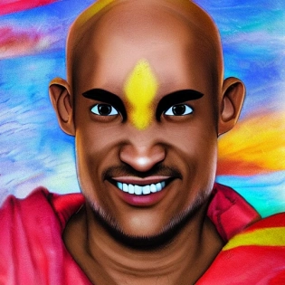 front of me avatar, man, bald, tribal, happy, pop star, realistic, highly detailed, love