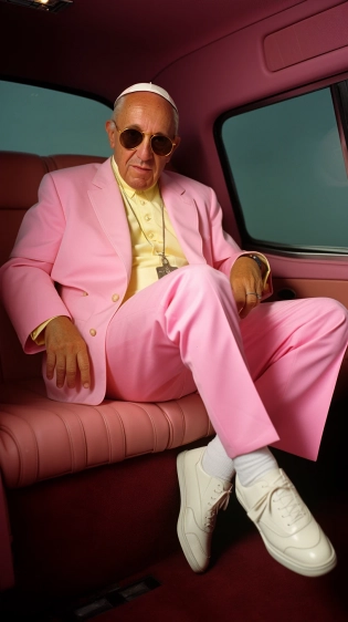 Pope Francis in 80s Miami Style --ar 9:16