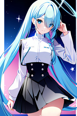 ?tmasterpiece?best qualtiy?1?? 1girll? ??? President of GSC? The halo? O cabelo multicolorido? Hair is more than one eye? eBlue eyes? ssmile? Keep one's mouth shut? Single braid? By bangs? jaket?anime girl with long blue hair and a white shirt and black skirt, Hatsune Miku, Portrait of Hatsune Miku, Hatsune Miku short hair, vocaloid, hatsune miku portrait, Os amigos, mikudayo, Anime girl with teal hair, Hatsune Miku cosplay, hatsune miku face, style of anime4 K, An anime girl, attractive anime girls