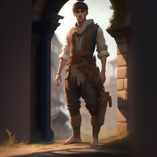 There's a man standing in a doorway with a hat on, inspirado em Johannes Helgeson, retrato de personagem de corpo inteiro, bardo masculino, Retrato de personagem de corpo inteiro, Retrato de personagem DND de corpo inteiro, Personagem altamente detalhado, cinematic full character, arte detalhada do personagem, retrato detalhado do caractere, Retrato de corpo inteiro do personagem, conceito de personagem realista, Retrato de um aventureiro, personagem masculino