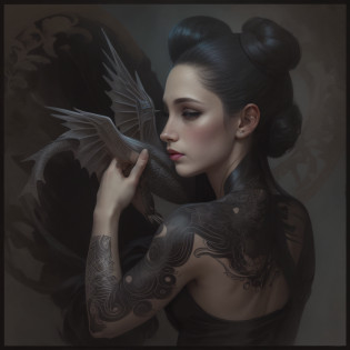 Arafed woman with a dragon tattoo on her arm and a black dress, Chie Yoshii, Arte Estilo Tom Bagshaw, Natalie Shau Tom Bagshaw, de menina taiwanesa com tatuagens, Arte Tom Bagshaw, inspirado em Tom Bagshaw, Estilo de Tom Bagshaw, tatuagens orientais, Tom Bagshaw Estilo, Tom Bagshaw inspirado, no estilo de tom bagshaw.
