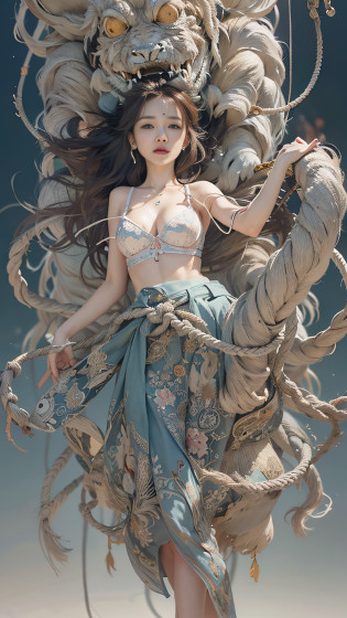 Super beautiful glowing eyes?Girl hanging from the ceiling with her arms tied by a rough rope?perspiring?Ropes tied her body?a wet body?Rough rope that cuts into the crotch?A large amount of fluid flows out of the crotch?Torn bra?Wet white underwear?One leg is suspended above with a rough rope?tied up with ropes?Strongly tied up?Hands tied?legs hanging in shackles
(8K, Raw photography, Top image quality, ?masterpiece: 1.4), The ultra -The high-definition, (realisitic, Photorealsitic: 1.48), Official art, ?? 8k ??, ultra-detailliert, Beautifully Aesthetic, ?masterpiece, top-quality, (Zentangle, Tangles, Entanglement), (Fractal Art: 1.4), (Character Center: 1.3), 1girl in, A dark-haired, Chinese, off shoulders, falda corta, Calf, a navel, ighly detailed, dynamic ungle, cowboy  shot, (Most Beautiful Form of Chaos), Ethereal, (bright colour), nffsw, (half: 1.2), Chinese Big, (Thangka Flying Sky: 1.5), (bow ribbon: 1.3), (Dreams: 1.5), (Han Feng:1.5)?Chinese Dragon?Chinese phoenix?(A smile:0.5)?(chinese deity?)?